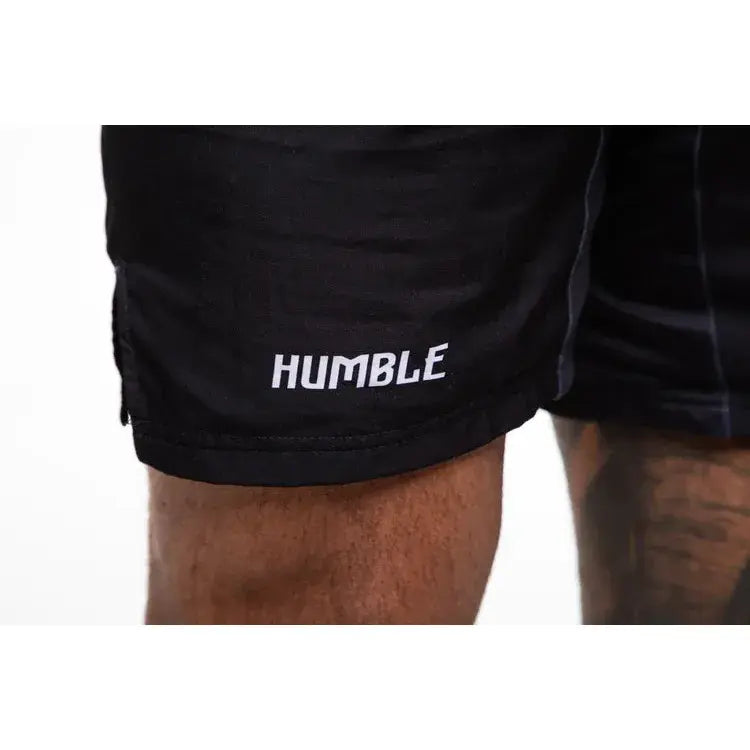 small Humble logo on the bottom of the shorts