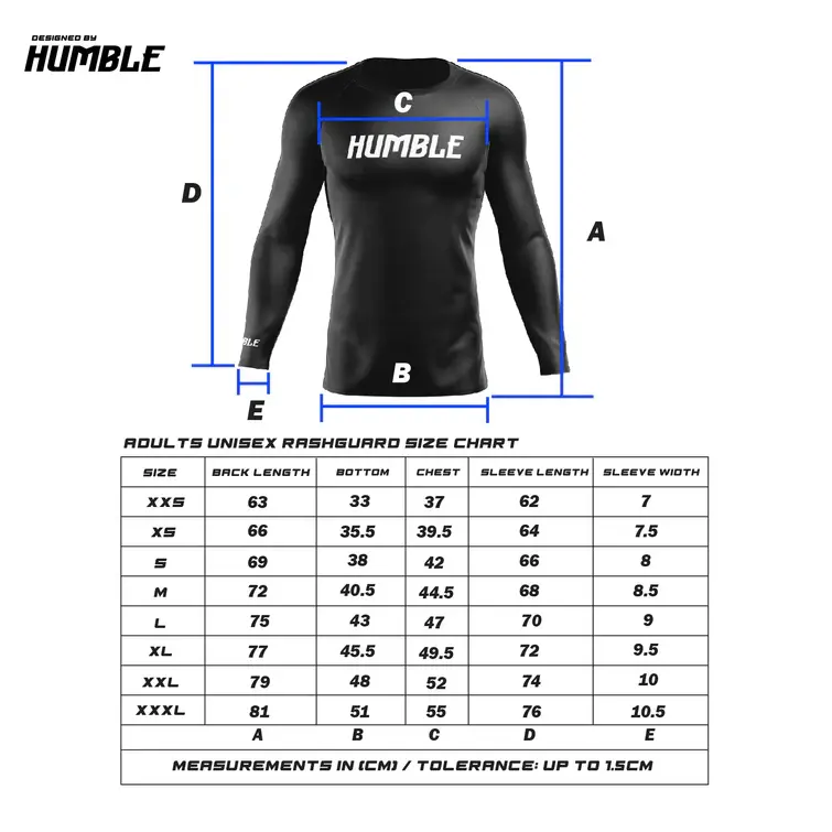 Humble Fightware Long Sleeve Rashguard Size Chart