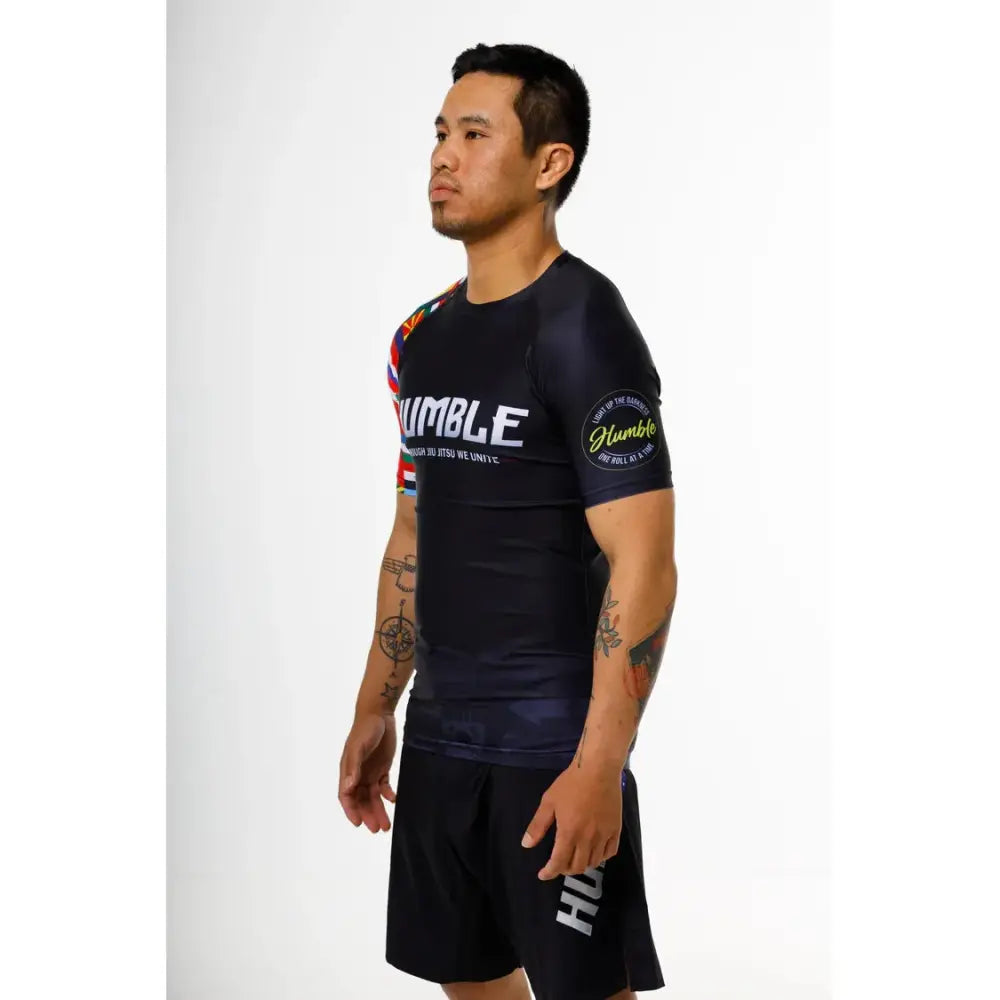 Side Profile of rashguard on model