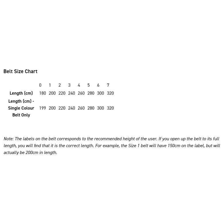 SMAI Belt Size Chart