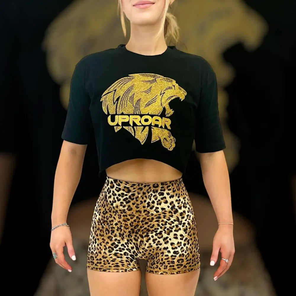 Uproar Thigh Gripped Leopard Butt Scrunch Shorts - Front View