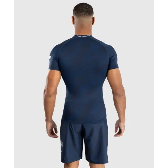 Back of Venum Fight Week Men’s Performance Short Sleeve Rashguard - Oceanic Blue