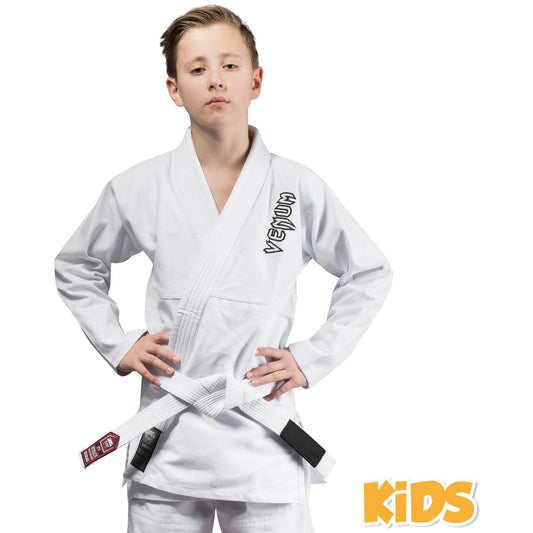 The Venum Contender Kids BJJ gi comes with a free white belt