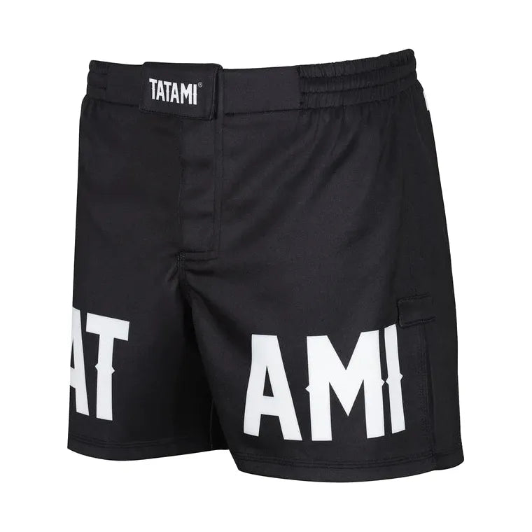 Tatami Raven High Cut Shorts - Side view with white Text