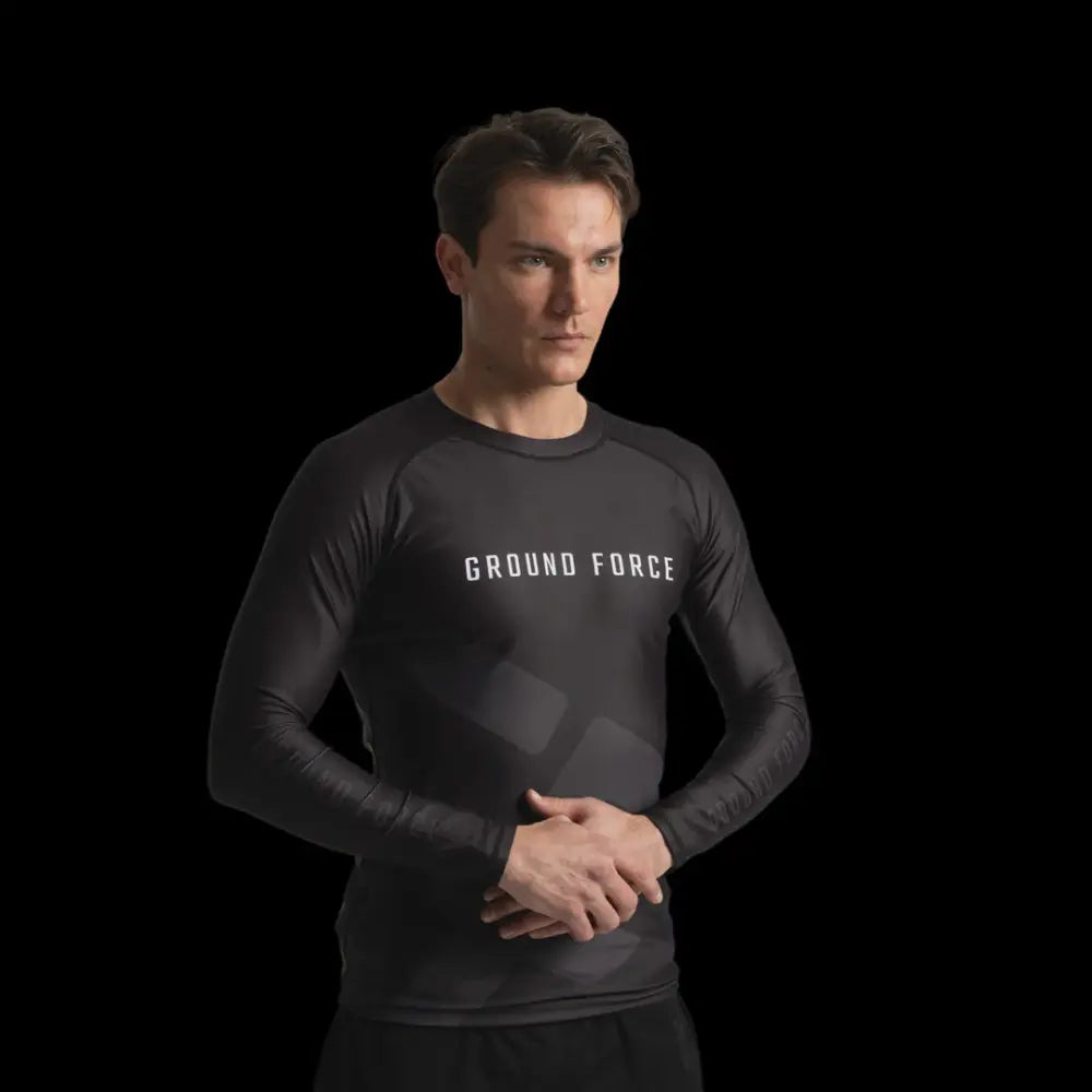 Ground Force Rank Rashguard V2 - Long Sleeve - Black - Martial Arts Supplies Aus