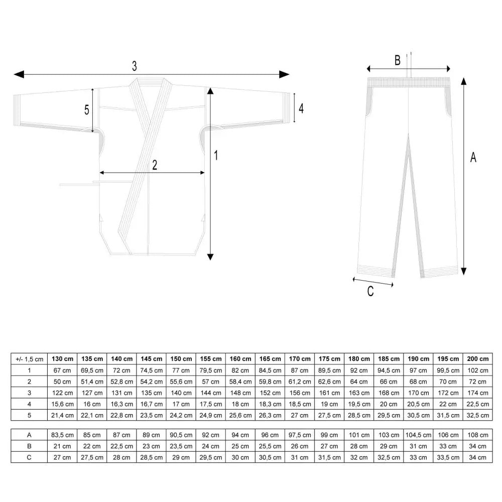 Bunkai Size Chart