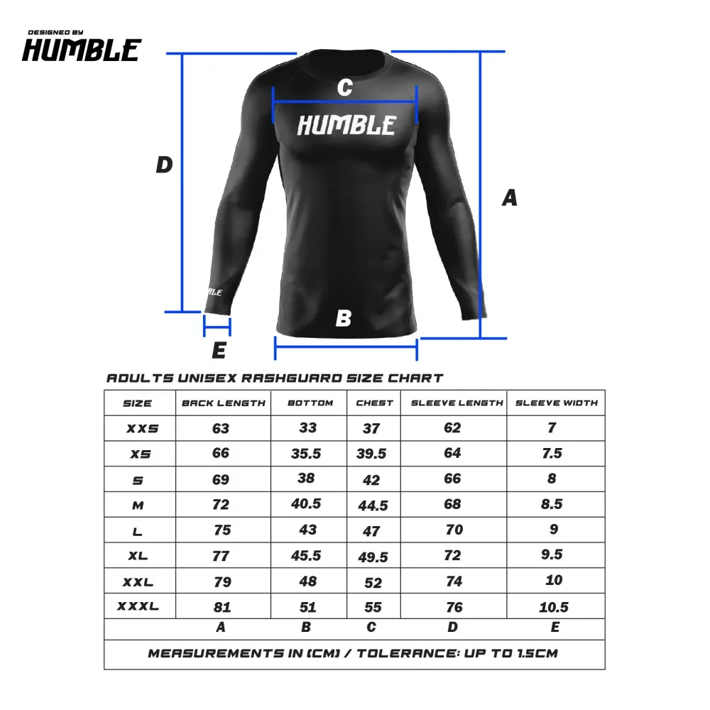 Humble Fightware Rashguard size chart