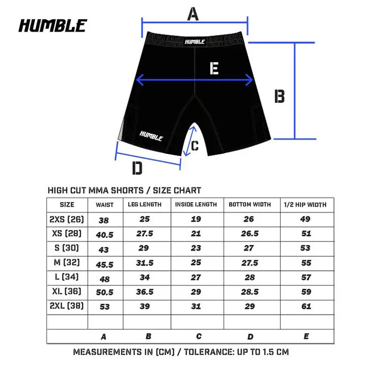 Humble Honour MMA Shorts - Size Chart