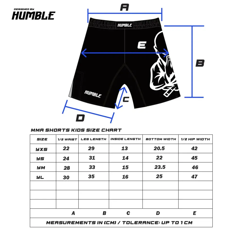 Humble kids Grappling Shorts Size Chart