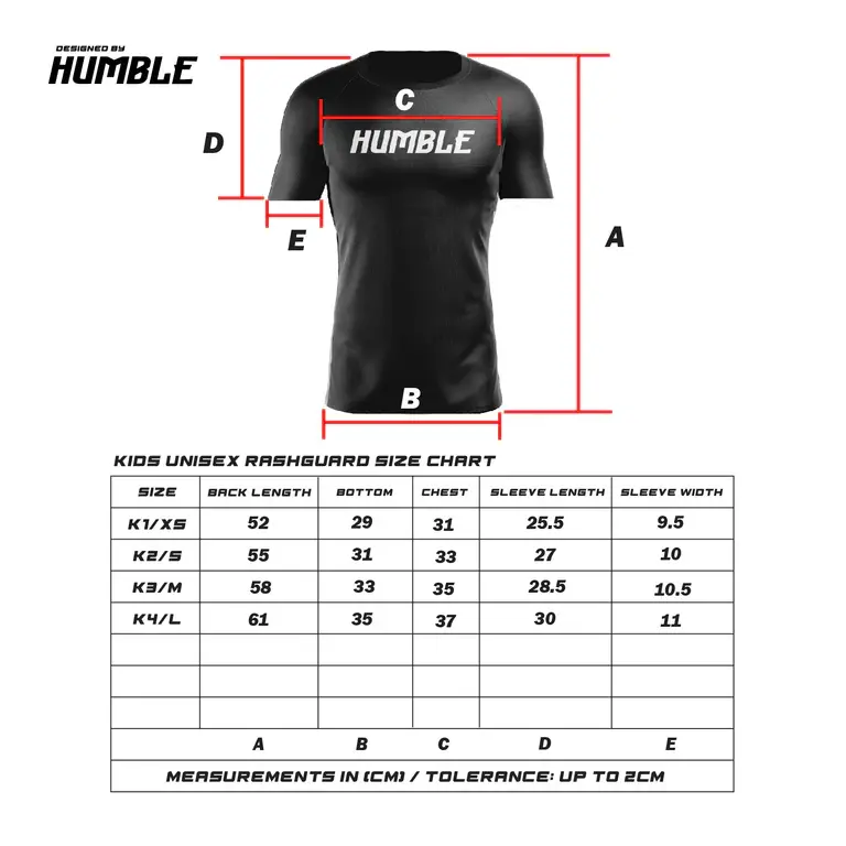 Humble Kids Rash Guard Size Chart