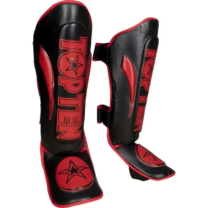 Top Ten Star Light Shin Guard - Black/Red - Martial Arts Supplies Perth