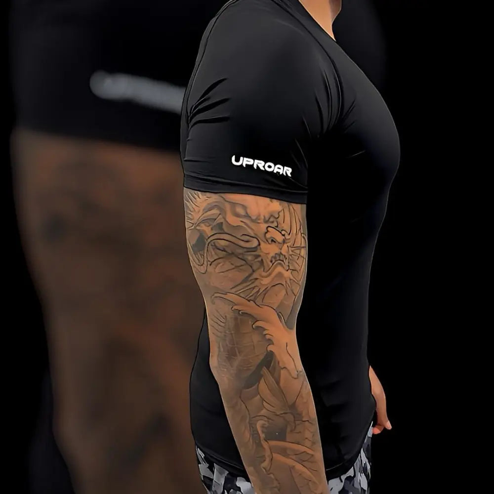 Uproar Compression Top Black Short Sleeve - Logo on the sleeve