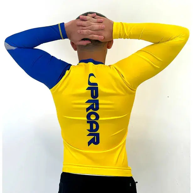 Uproar Logo on the back of this long sleeve rashguard