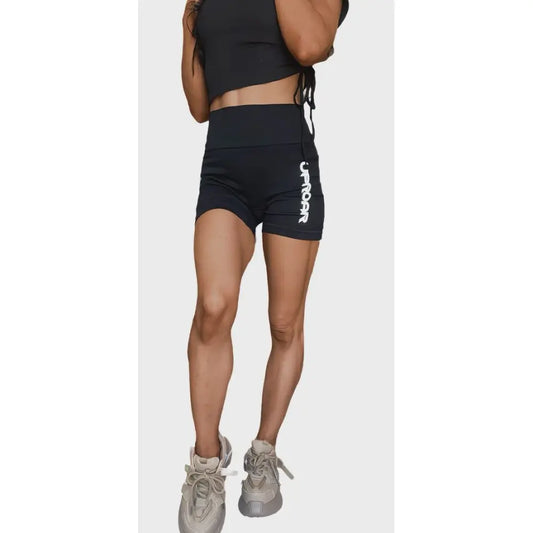 Uproar Ribbed High Waisted Black Biker Shorts