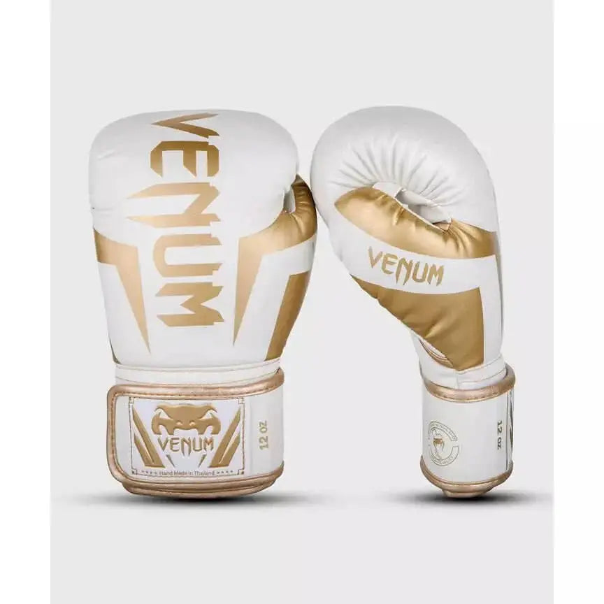 Venum elite boxing gloves white gold