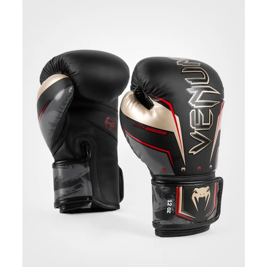 Venum Elite Evo Boxing Gloves - Black/Gold/Red