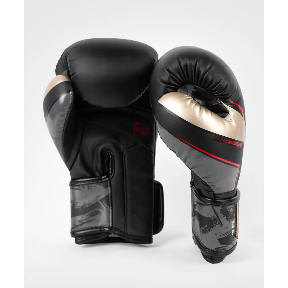 Venum Elite Evo Boxing Gloves - Black/Gold/Red