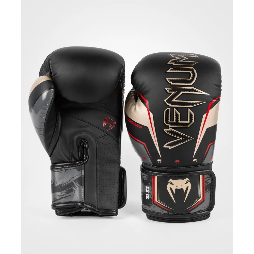 Venum Elite Evo Boxing Gloves - Black/Gold/Red