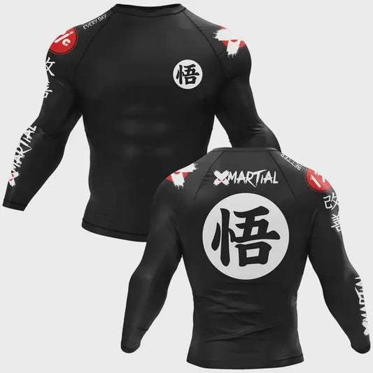 XMartial Kanji Black BJJ Rash Guard Long Sleeve - MASA