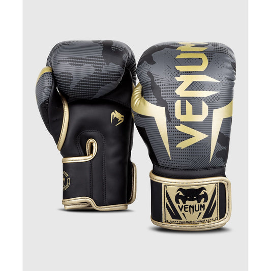 Venum Elite Boxing Gloves - Dark Camo/Gold